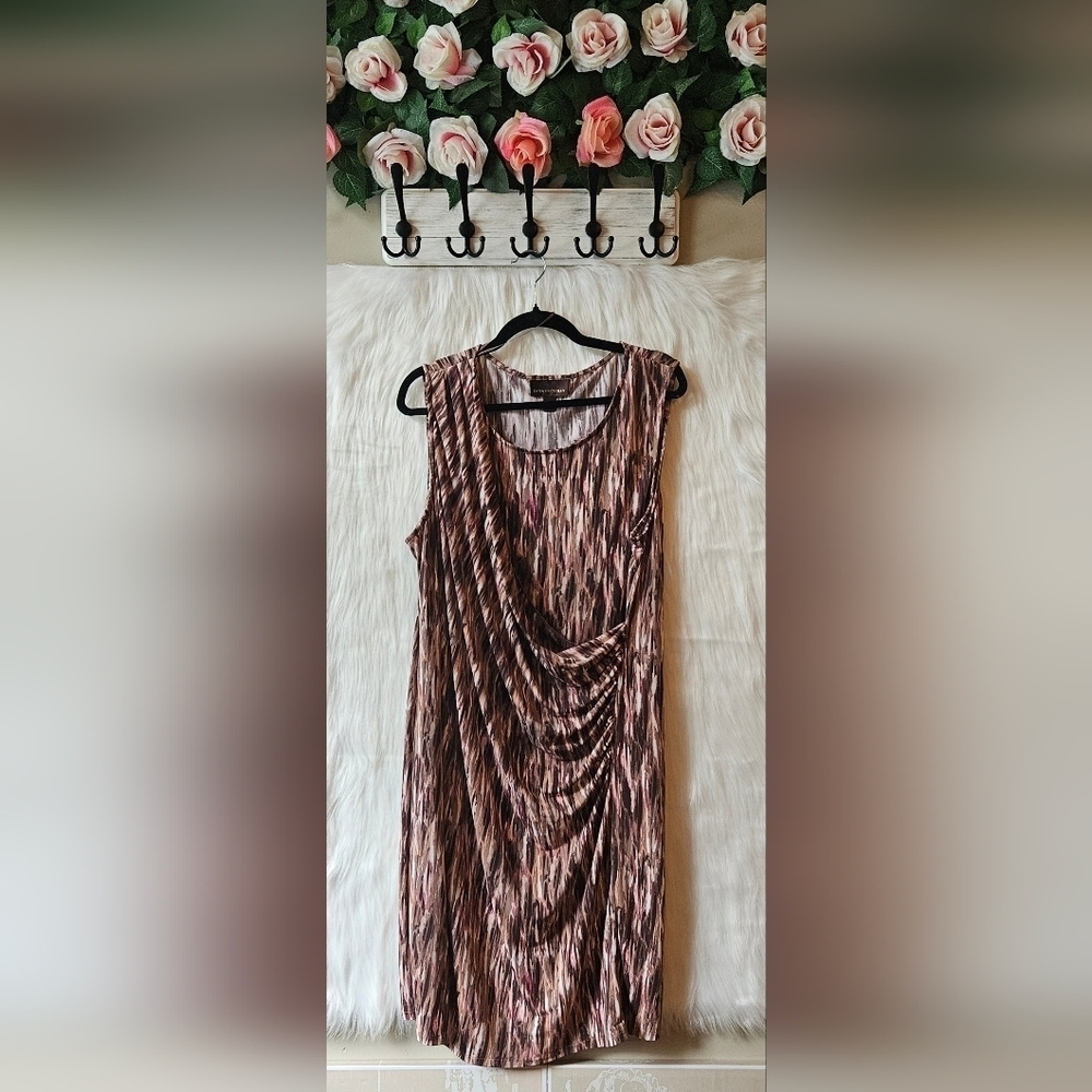 Dana Buchman Ruched Drape Abstract Midi Dress